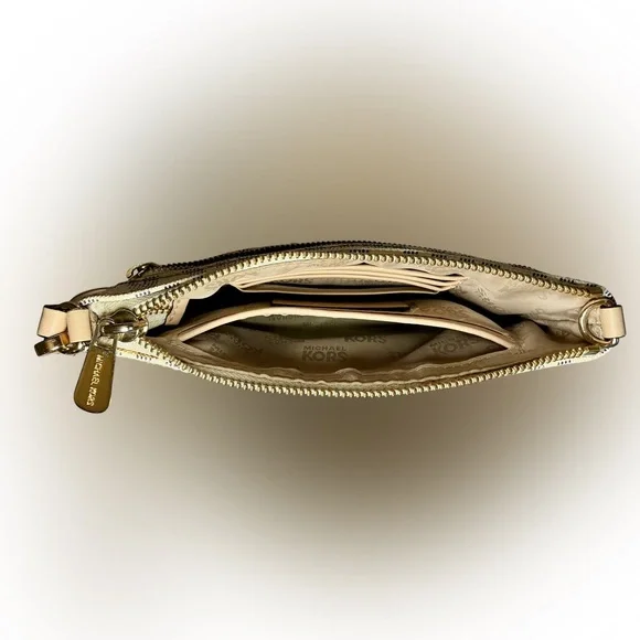 Michael Kors Large Leather Wristlet Handbag MK Logo - White - Picture 8 of 9